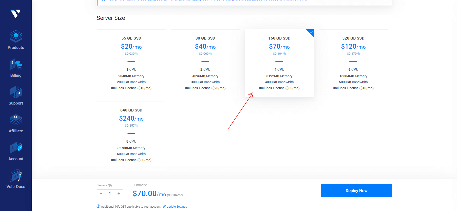 Rust Vultr Server Size