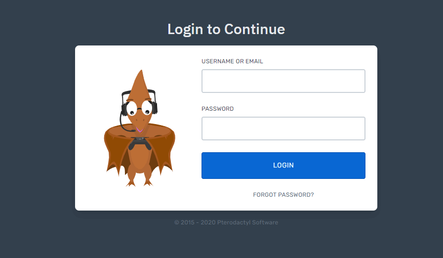 pterodactyl login page