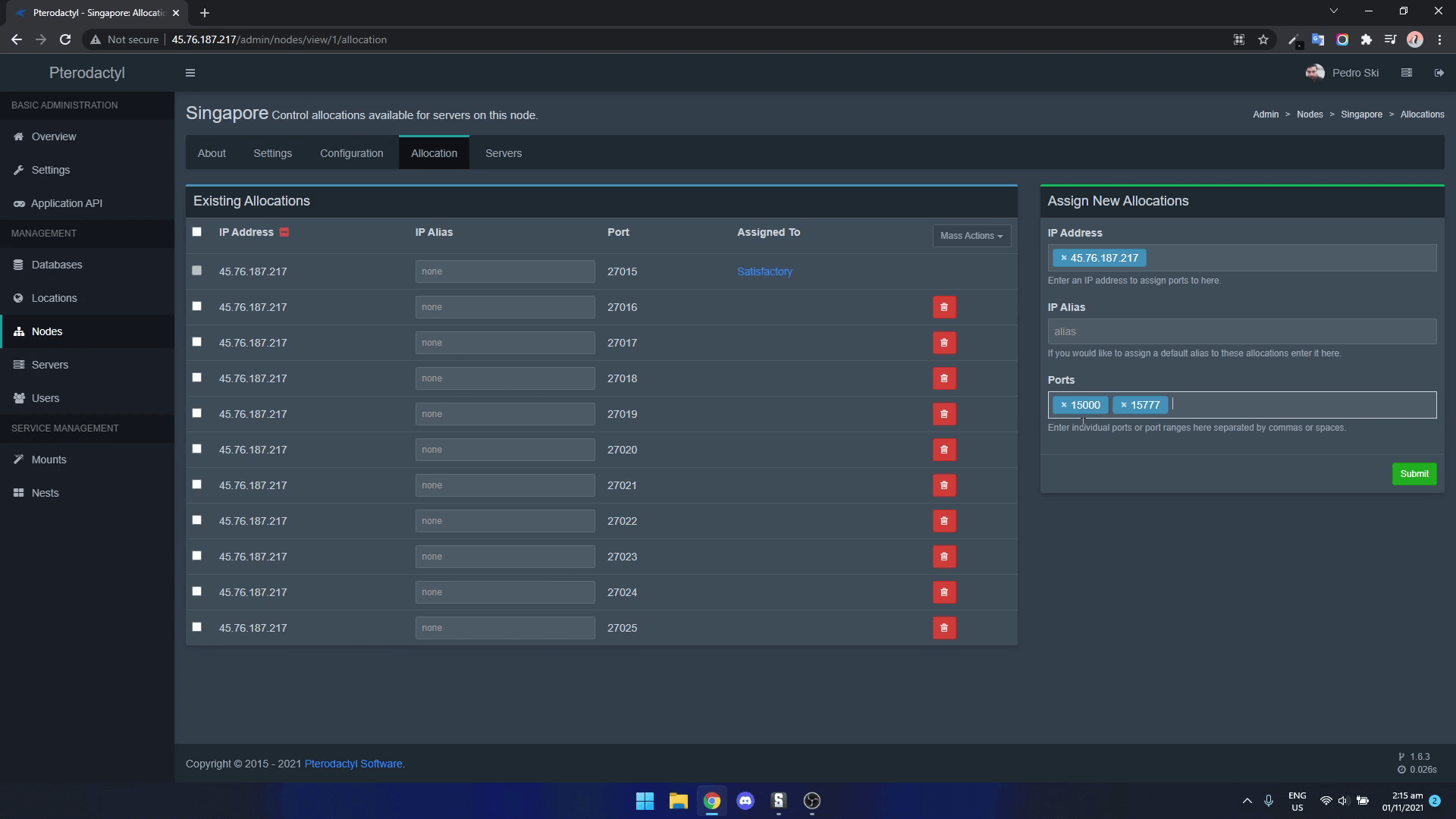 Assign ports to your node