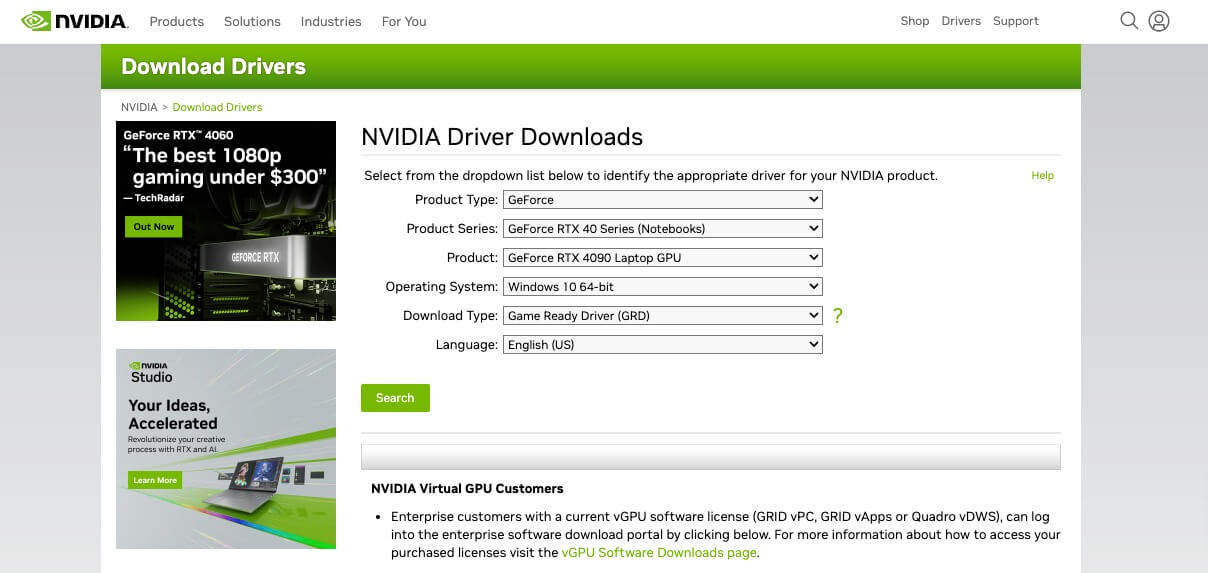 Official Drivers NVIDIA https www nvidia com download index