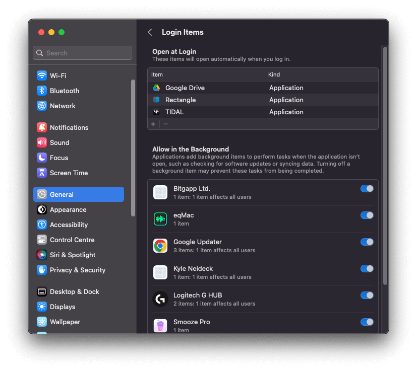disable startup items macos